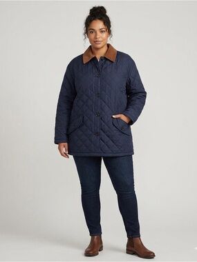 Lauren Ralph Lauren Quilted Navy Blue Barn Chore Coat Jacket Corduroy Collar 2XL